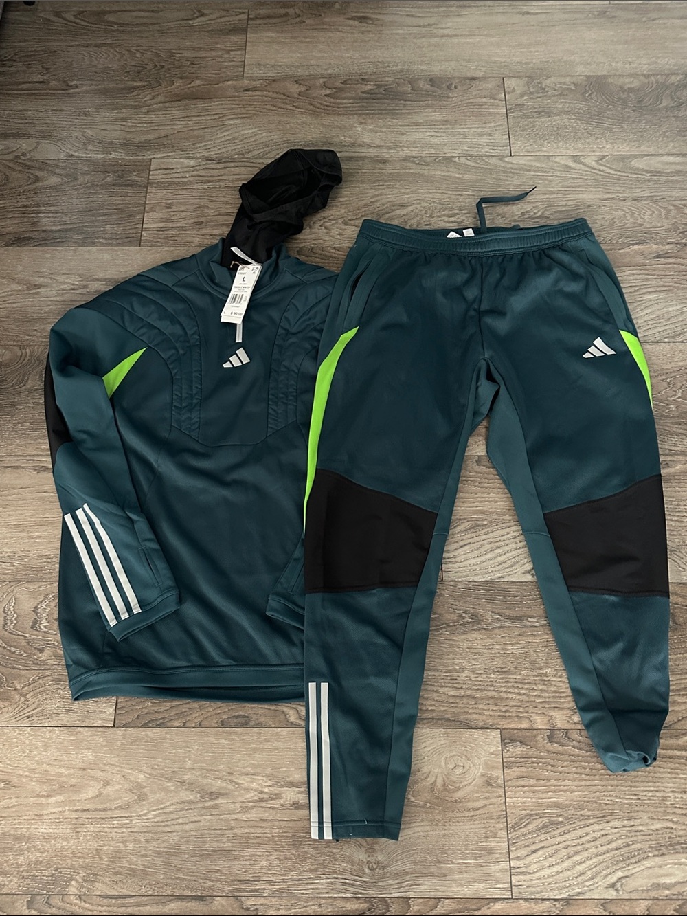 adidas Teal Hoodie and Joggers with Neon Green Accents